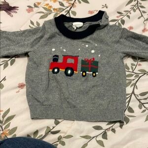 Starting Out Cozy Gray and Red Train Sweater